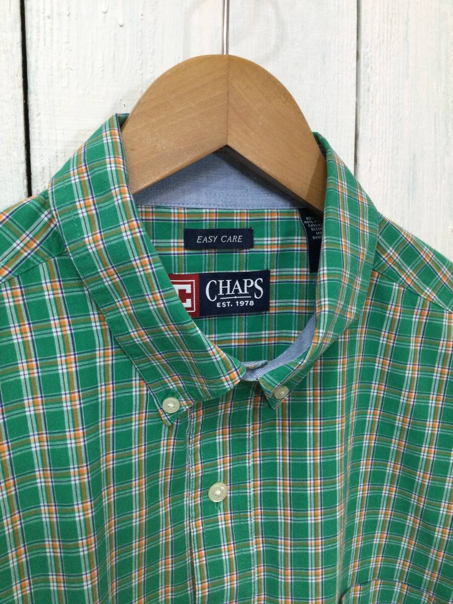 CHAPS チャップス コットン×ポリエステル 半袖シャツ チェックシャツ 緑系 メンズL 良品綺麗_画像3