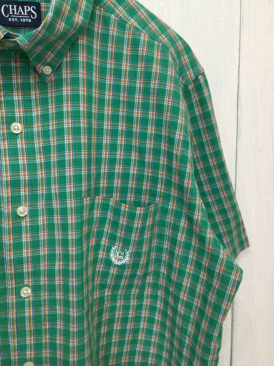 CHAPS チャップス コットン×ポリエステル 半袖シャツ チェックシャツ 緑系 メンズL 良品綺麗_画像4