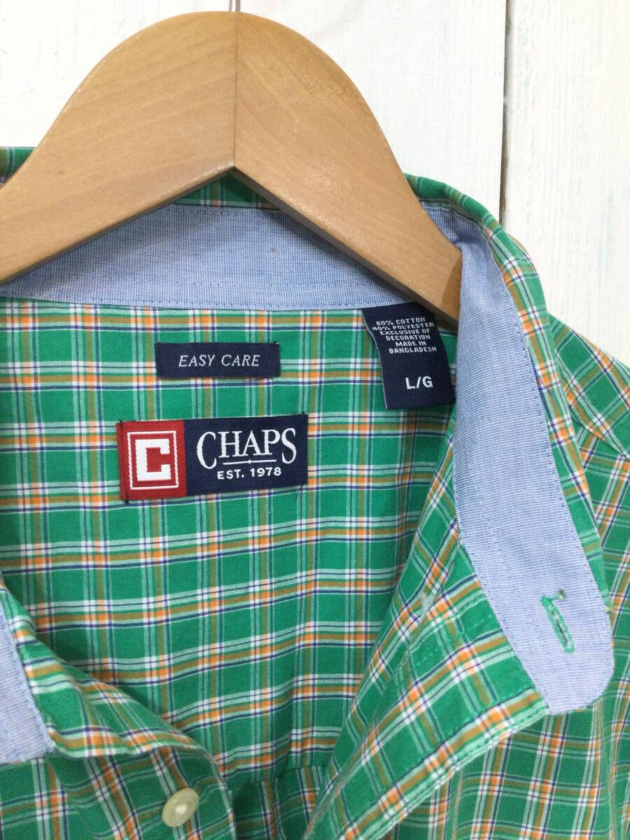 CHAPS チャップス コットン×ポリエステル 半袖シャツ チェックシャツ 緑系 メンズL 良品綺麗_画像10