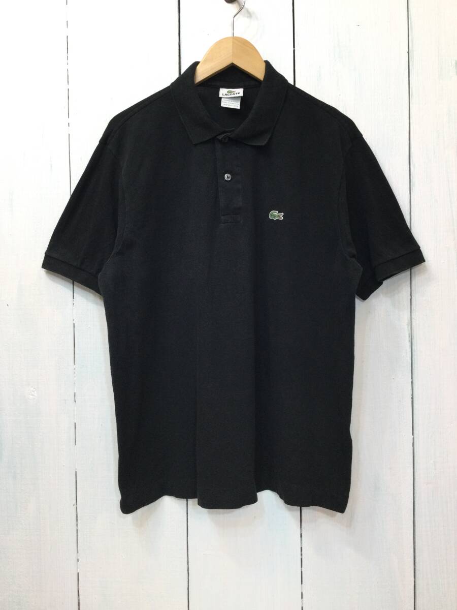 LACOSTE ラコステ コットン半袖ポロシャツ ポロシャツ 胸ロゴ サイズ5 メンズL 黒 良品綺麗 の画像1