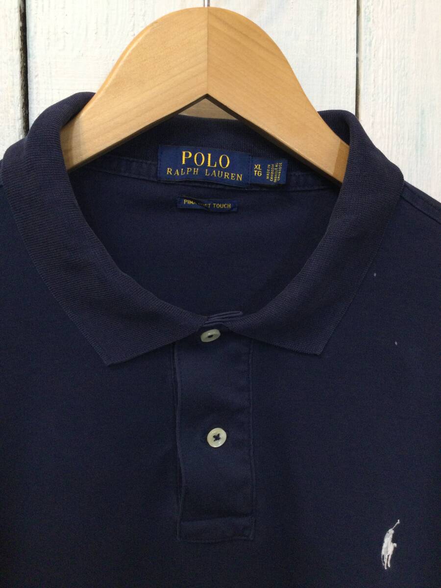 POLO RALPH LAUREN ポロ ラルフローレン コットン半袖ポロシャツ ポロシャツ 胸ロゴ メンズXL 紺 良品 の画像3