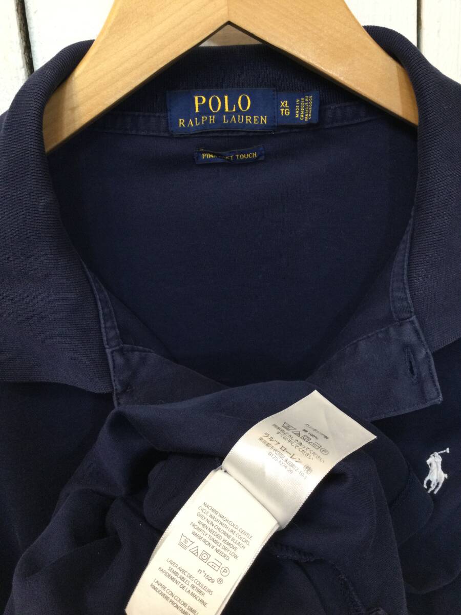 POLO RALPH LAUREN ポロ ラルフローレン コットン半袖ポロシャツ ポロシャツ 胸ロゴ メンズXL 紺 良品 の画像10
