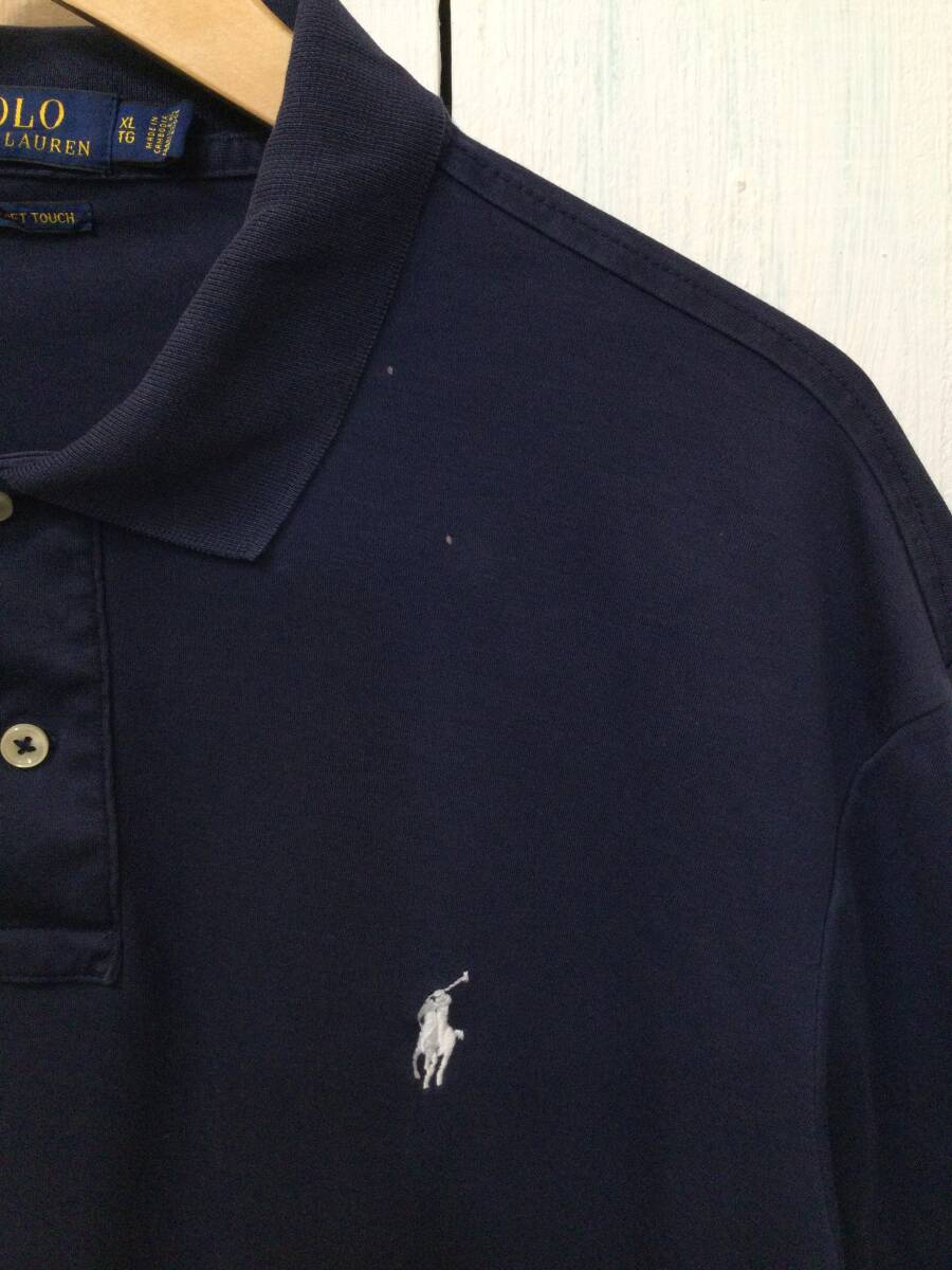 POLO RALPH LAUREN ポロ ラルフローレン コットン半袖ポロシャツ ポロシャツ 胸ロゴ メンズXL 紺 良品 の画像4