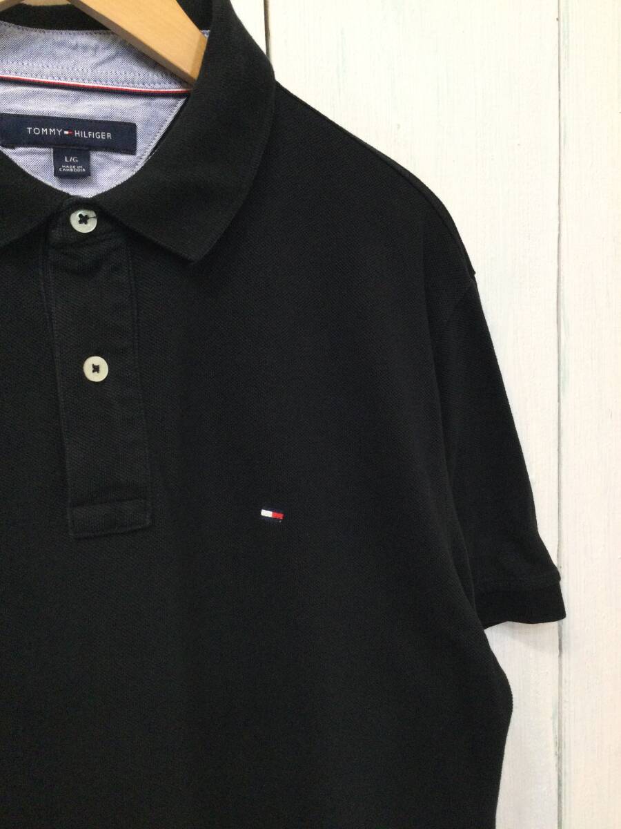 TOMMY HILFIGER トミーヒルフィガー コットン半袖ポロシャツ ポロシャツ 胸ロゴ メンズL 黒 良品綺麗 の画像4