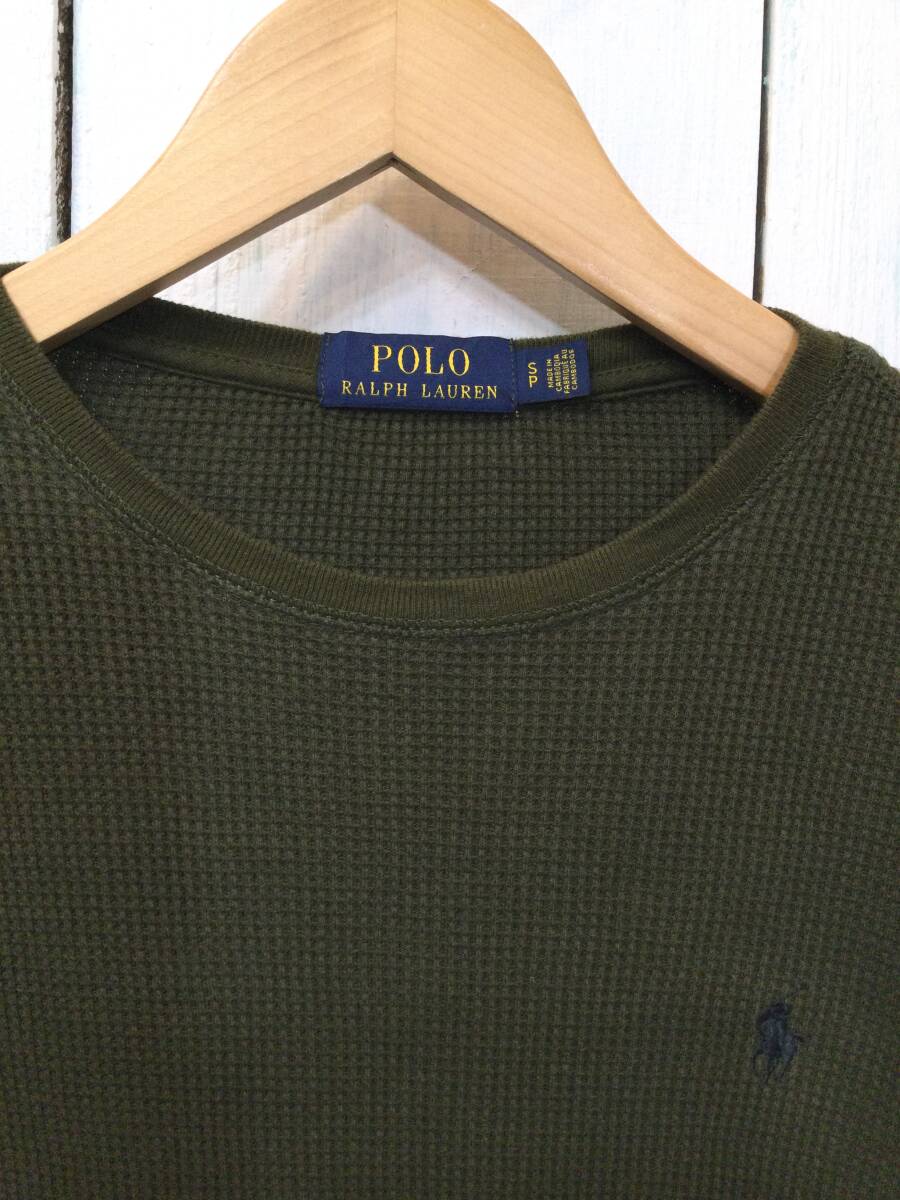 POLO RALPH LAUREN ポロ ラルフローレン サーマルカットソー 長袖Tシャツ 胸ロゴ メンズSカーキ系 良品綺麗 の画像3