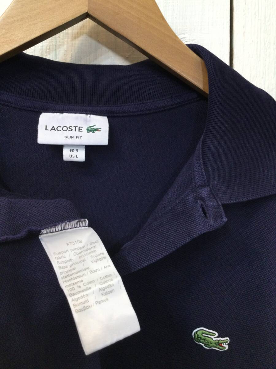 LACOSTE ラコステ コットン半袖ポロシャツ ポロシャツ 胸ロゴ サイズ5 メンズL 紺系 良品綺麗 _画像10