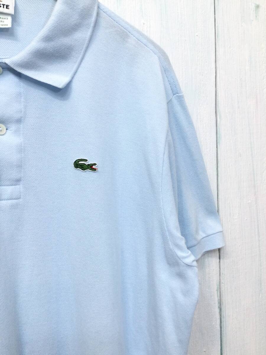 LACOSTE ラコステ コットン半袖ポロシャツ ポロシャツ 胸ロゴ サイズ6 メンズL 薄い水色 良品 _画像4