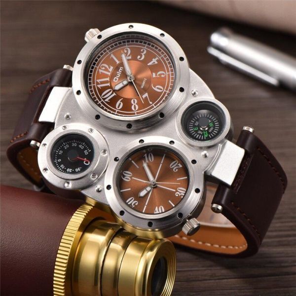 TK548:【定価56800円】１円スタート メンズ 腕時計 クォーツ 高級 ユニーク デュアルタイムの画像1