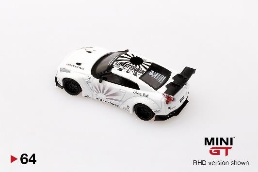 64 左 MINI GT 1/64 LB★WORKS 日産 GT-R R35 タイプ1 リアウイング バージョン 1+2 ホワイト スカイライン 日章旗 スーパーGT改 F1レースの画像3