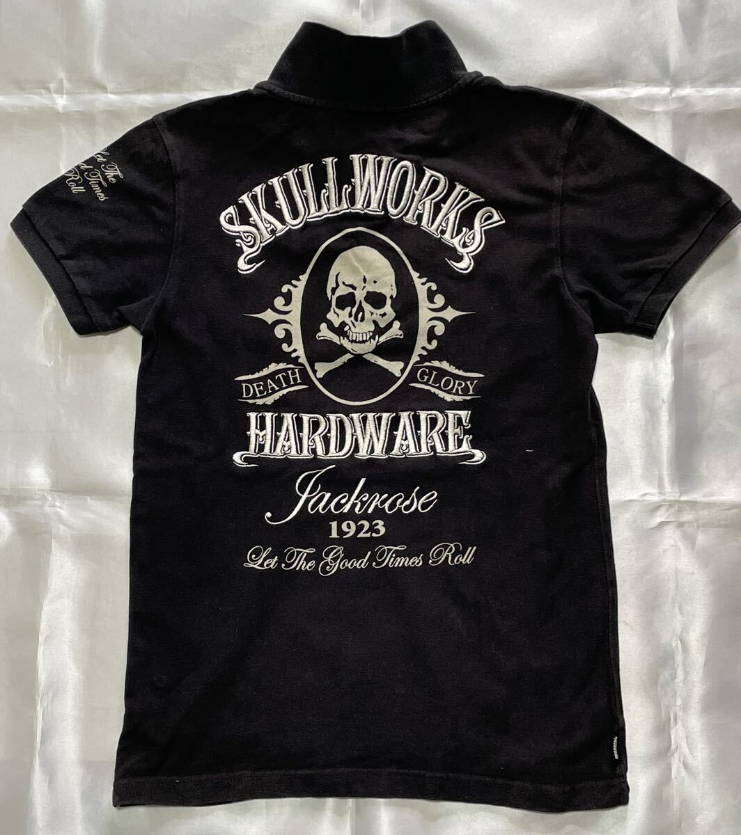 スカルワークス【SKULL works】JACK ROSE ジャックローズ 黒ポロシャツ・コットン100%・予備ボタン付き 半袖ポロシャツ 黒 の画像1