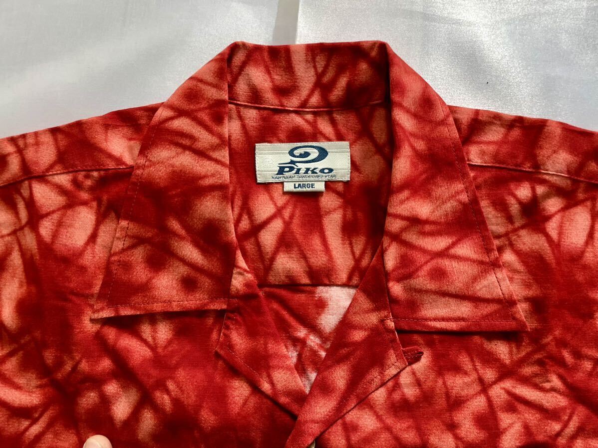 新品【PIKO】アロハシャツ・赤ツートン・ベトナム製・予備ボタン付き・ストラップオマケ・定価3900円 半袖の画像5
