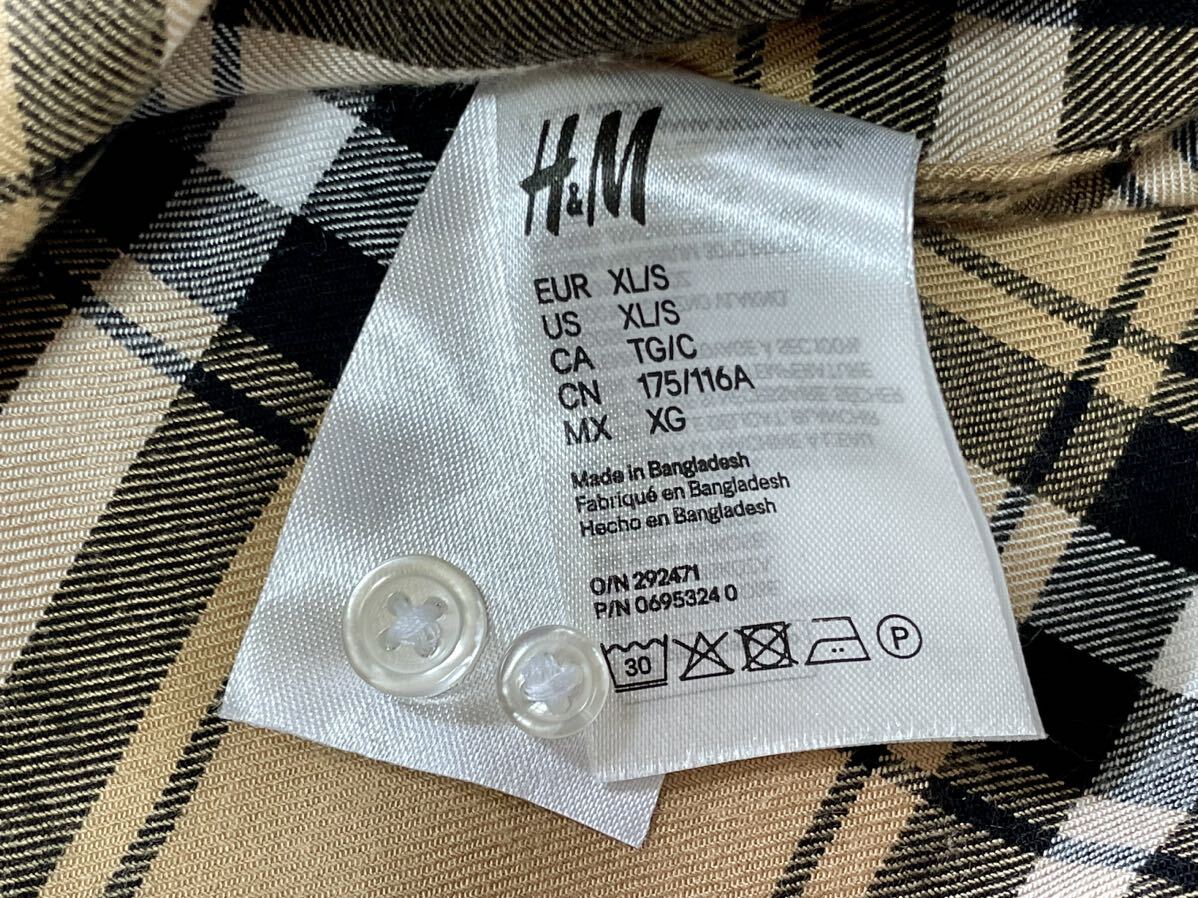 長袖ネルシャツ・ボタンダウン【H&M】メンズXLサイズ・予備ボタン付き・/大きいサイズ大きなサイズ・バーバリーではありません_画像6