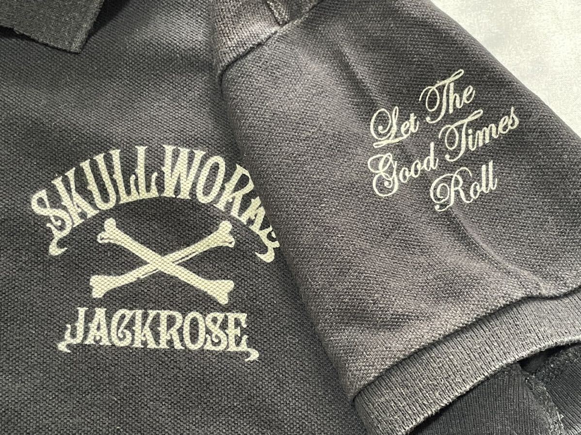 スカルワークス【SKULL works】JACK ROSE ジャックローズ 黒ポロシャツ・コットン100%・予備ボタン付き 半袖ポロシャツ 黒 の画像8