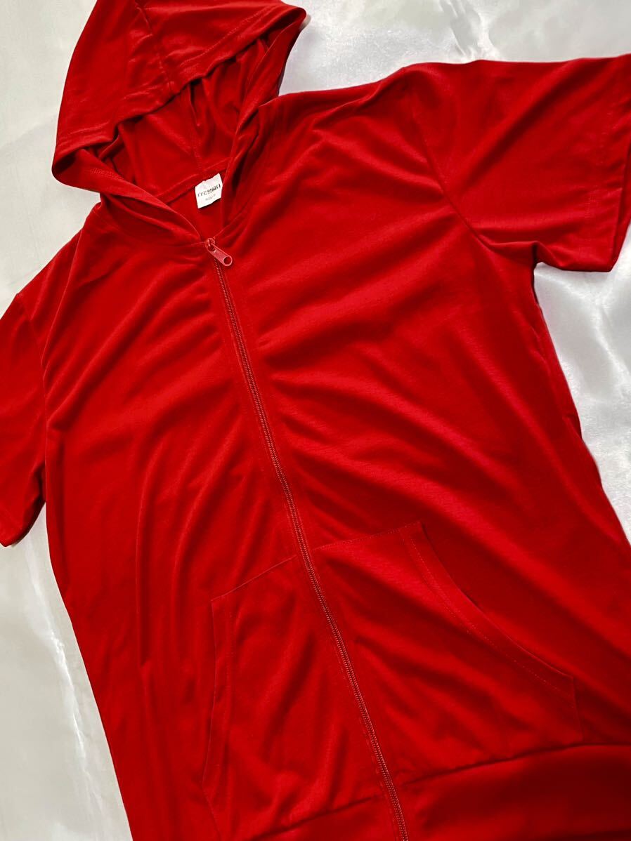 おもしろ半袖パーカー・Tシャツ「自宅警備員」赤・フリーサイズ・部屋着や普段着・イベントにいかがでしょうか_画像2