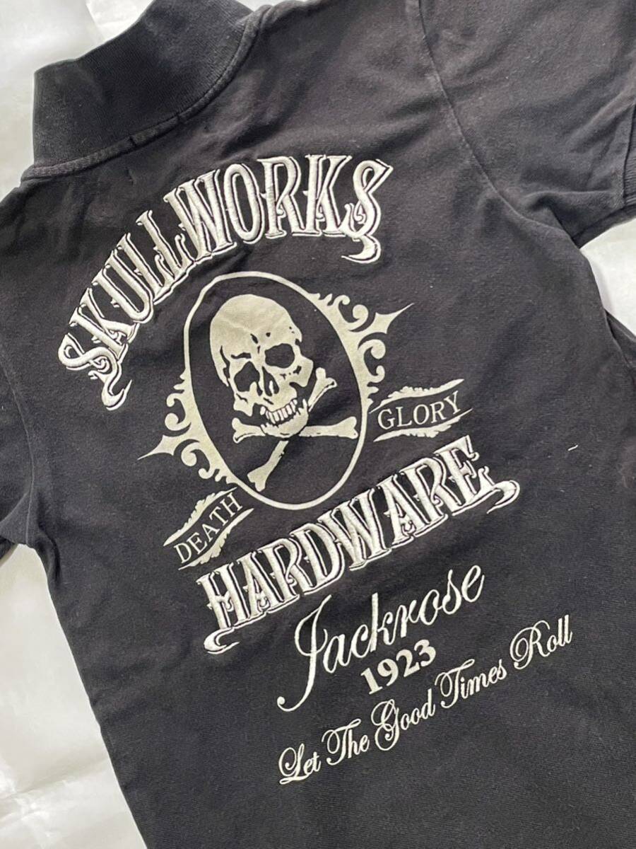 スカルワークス【SKULL works】JACK ROSE ジャックローズ 黒ポロシャツ・コットン100%・予備ボタン付き 半袖ポロシャツ 黒 の画像3