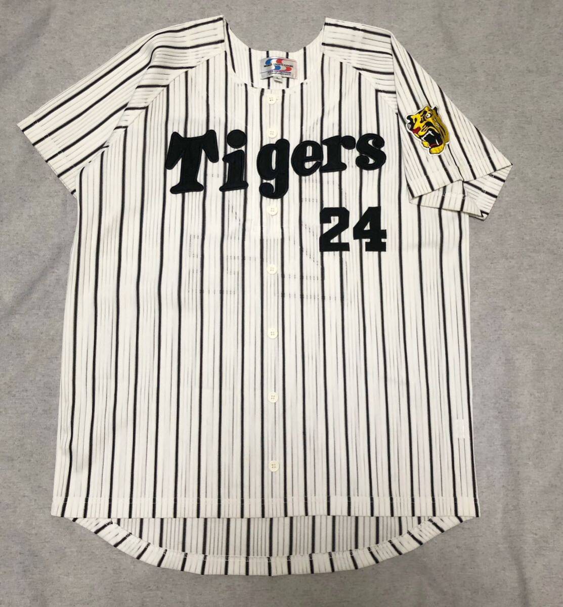 672◆阪神タイガース Tigers シャープ産業◆野球 桧山進次郎 背番号24 応援 ホーム 縦縞 レプリカ ユニフォーム ホワイト×ブラック Lの画像2