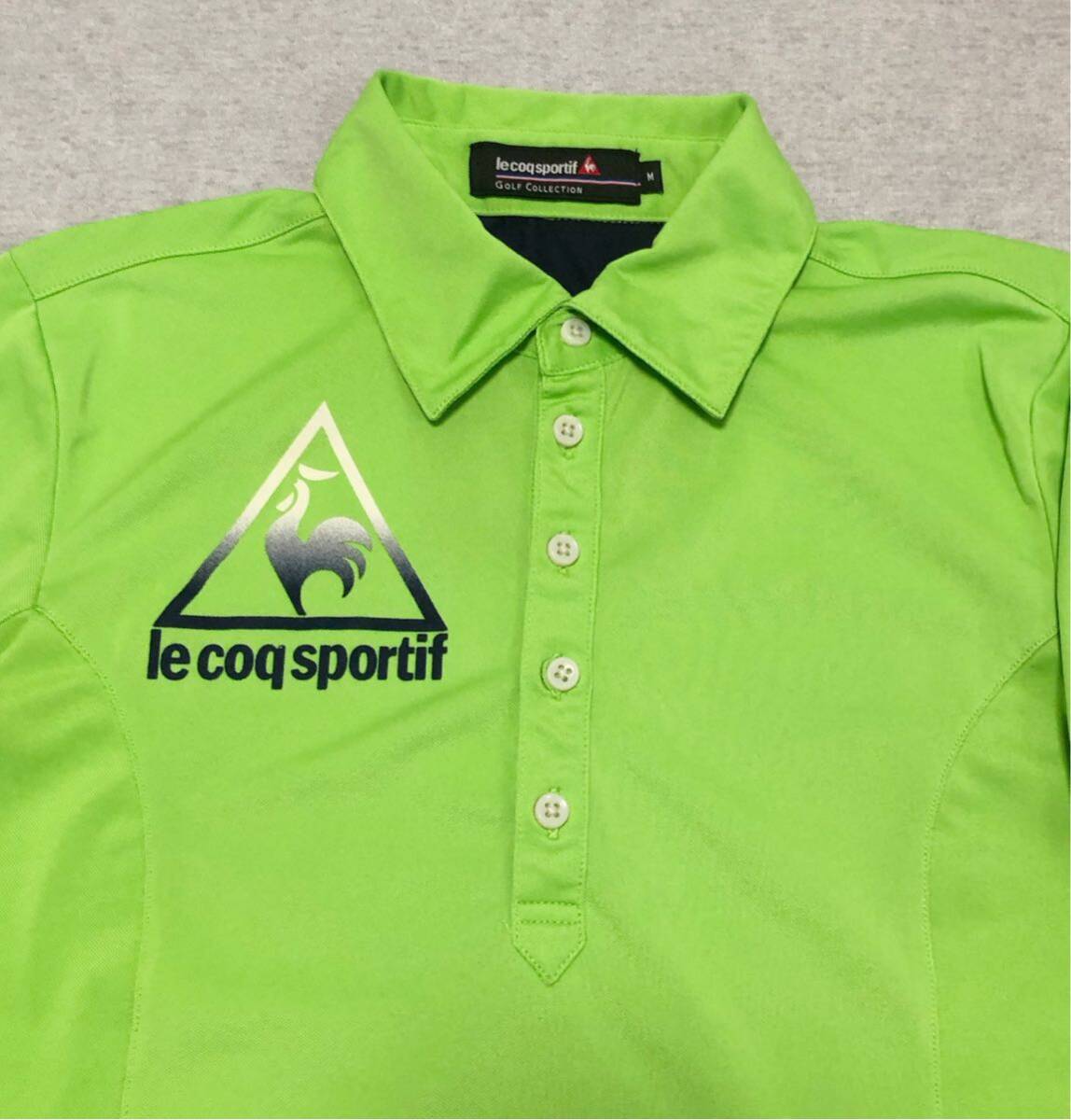 634◆le coq sportif GOLF ルコックゴルフ◆ビッグロゴプリント REAL DESIGN ゴルフ 半袖 ポロシャツ グリーン Mの画像4