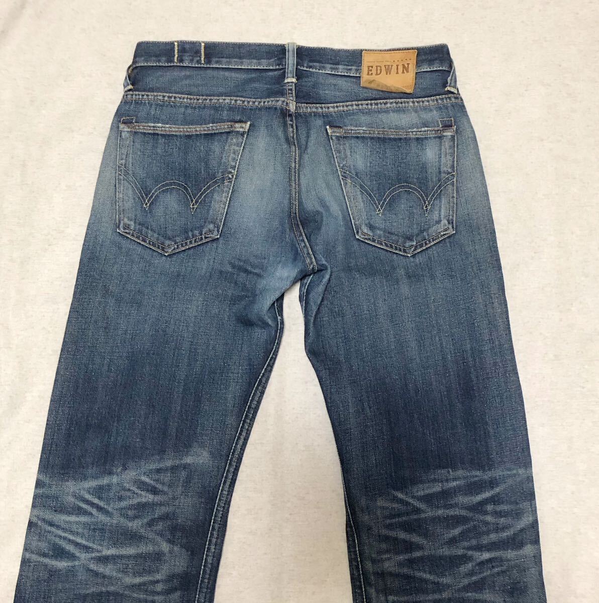 755◆EDWIN エドウィン◆USA製 色落ち抜群 KAIHARA DENIM カイハラデニム ユーズド加工 デニム ジーンズ 31×34_画像5