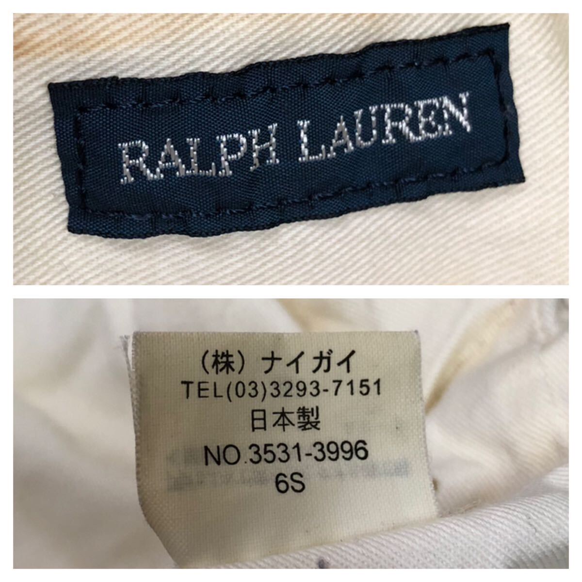 894*RALPH LAUREN Ralph Lauren * большой po колено вышивка полоса рисунок большая сумка белый × голубой 