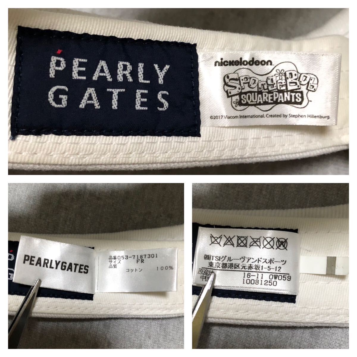 941*PEARLY GATES Pearly Gates * большой Logo ba колено губка Bob вышивка хлопок Golf козырек белый FR