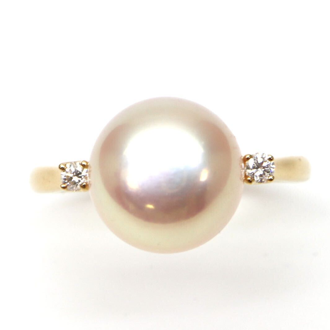 ◆K18 天然ダイヤモンド/本真珠リング◆A● 約3.7g 15.5号 diamond pearl ジュエリー ring 指輪 EB9/EB9の画像1