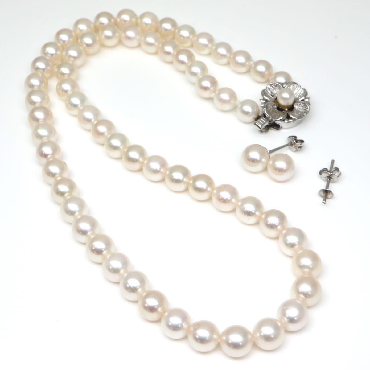 ◆アコヤ本真珠ネックレス&ピアス/ 19 ◆A 約30.4g 約42.5cm 6.5-7.5mm珠 pearl パール jewelry necklace earring ジュエリー DE0/DE0の画像9