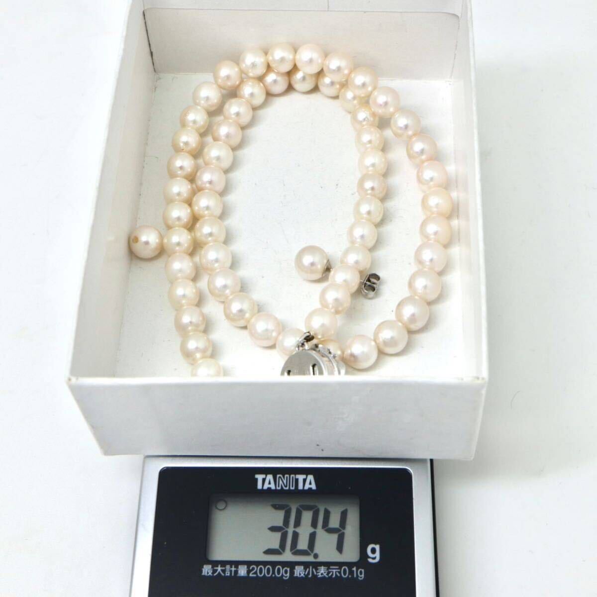 ◆アコヤ本真珠ネックレス&ピアス/ 19 ◆A 約30.4g 約42.5cm 6.5-7.5mm珠 pearl パール jewelry necklace earring ジュエリー DE0/DE0の画像10