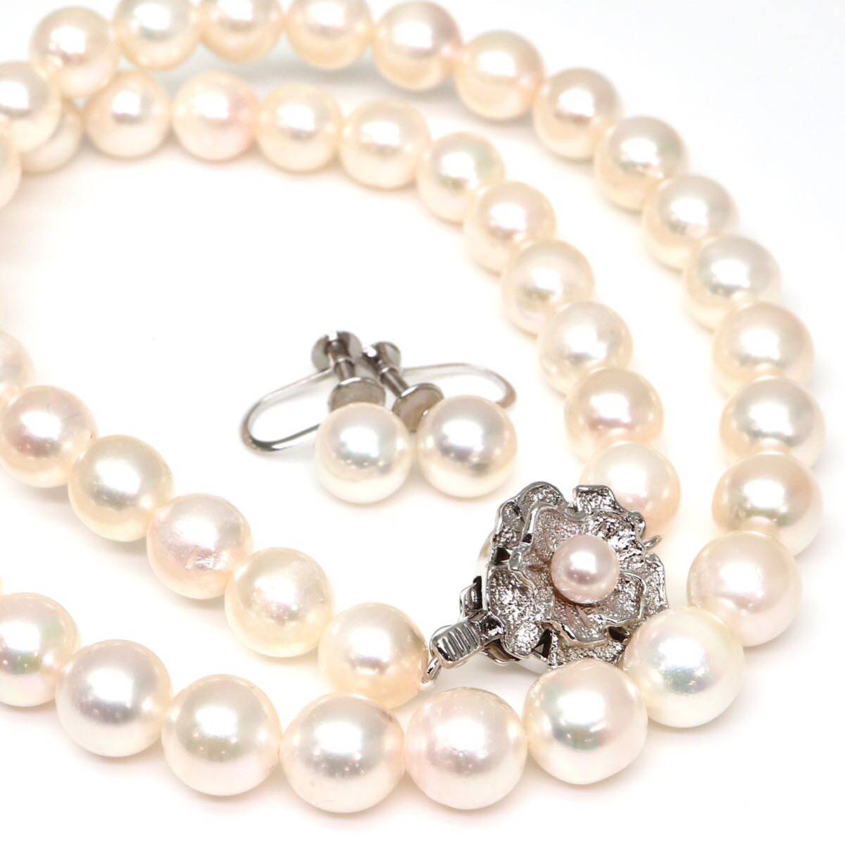 ◆アコヤ本真珠ネックレス&イヤリング/ 21 ◆A 約39.5g 約41.5cm 7.5-8.0mm珠 pearl パール jewelry necklace earring ジュエリー DE0/DE0の画像1