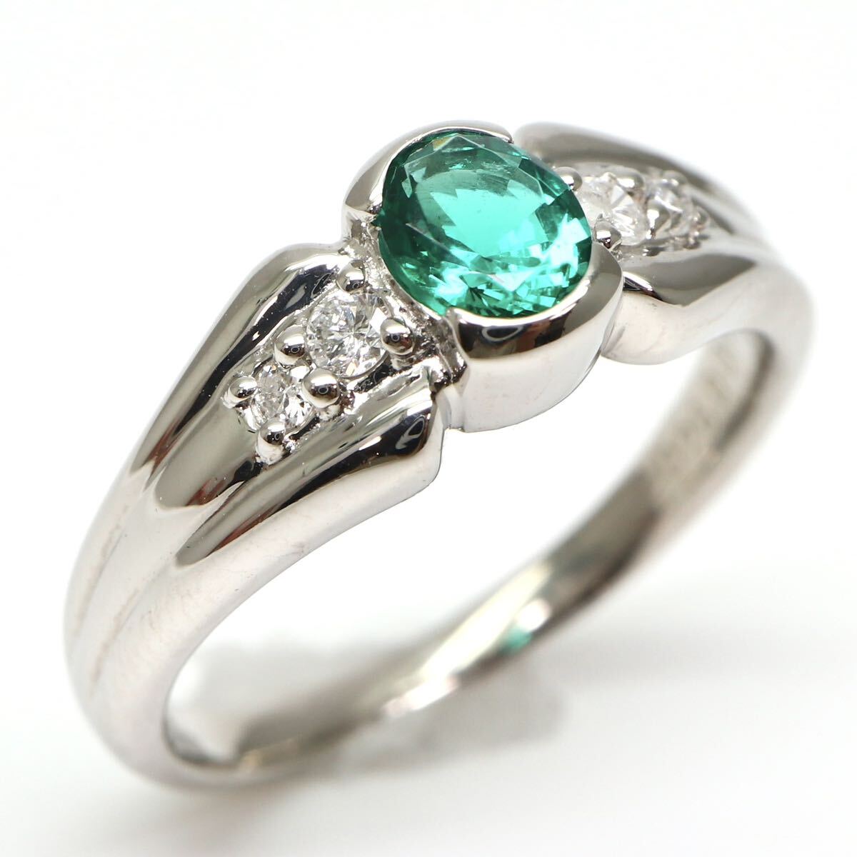 CrescentVert(クレサンベール)◆Pt900 エメラルド/天然ダイヤモンドリング◆A 約5.5g 約11号 emerald diamond ring 指輪 EB8/EB8の画像1