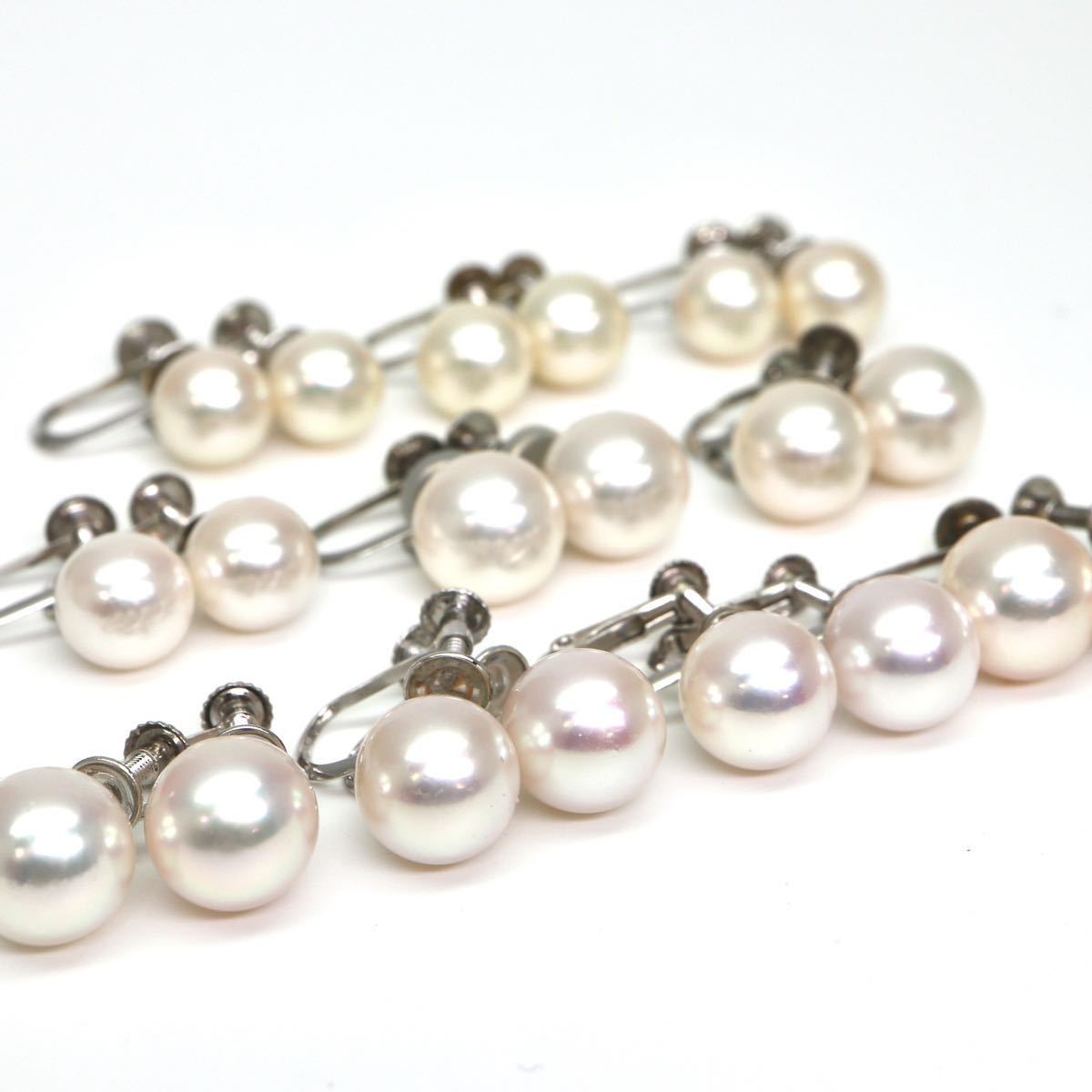 ◆Pt900/Pt850/K14 アコヤ本真珠 イヤリング10点おまとめ◆A 約23.3g 7.0-8.5mm珠 パール pearl ジュエリー earring pierce jewelry EC6の画像1