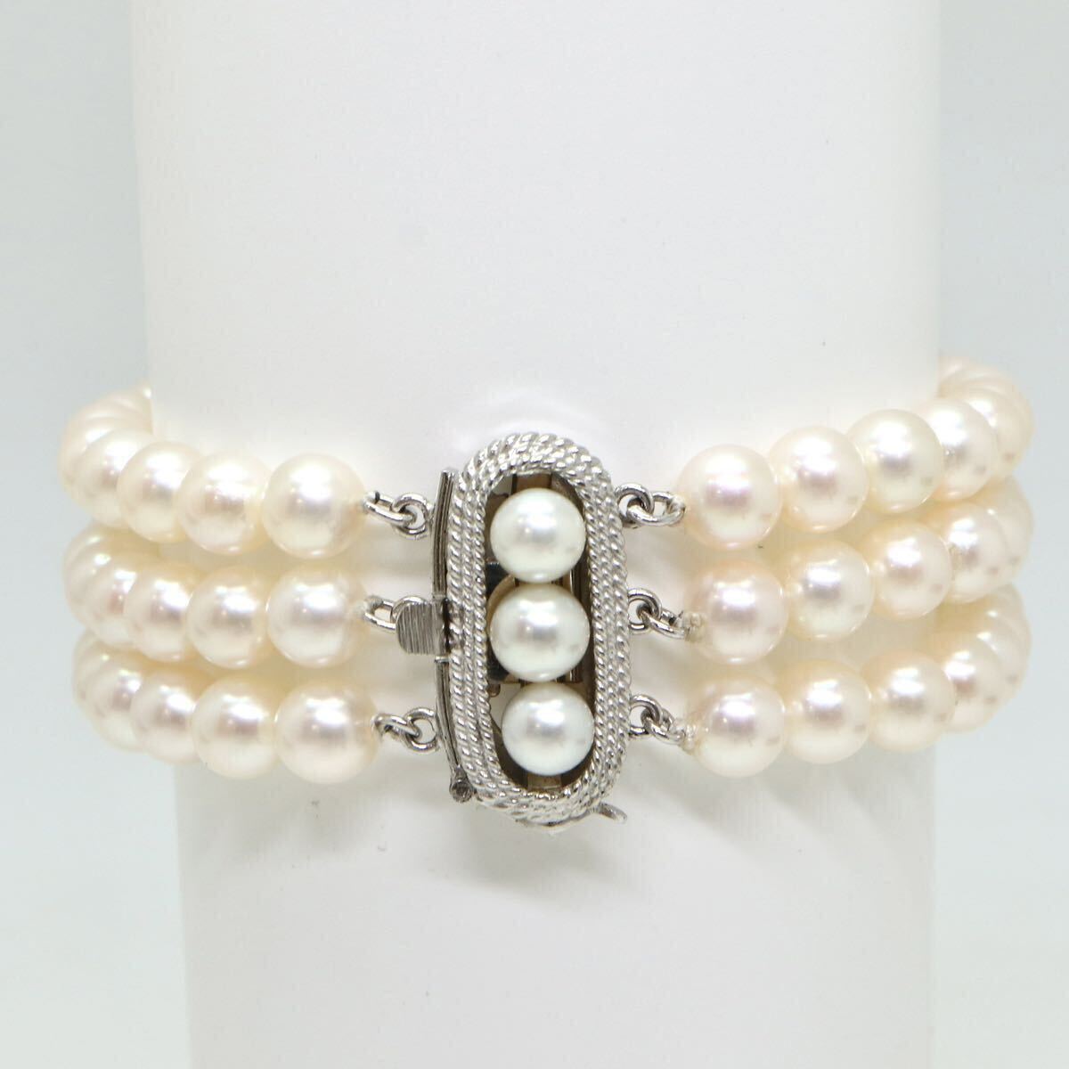 豪華!!◆アコヤ本真珠3連ブレスレット◆A 約33.4g 約19.0cm パール pearl bracelet DE0/DH0の画像2