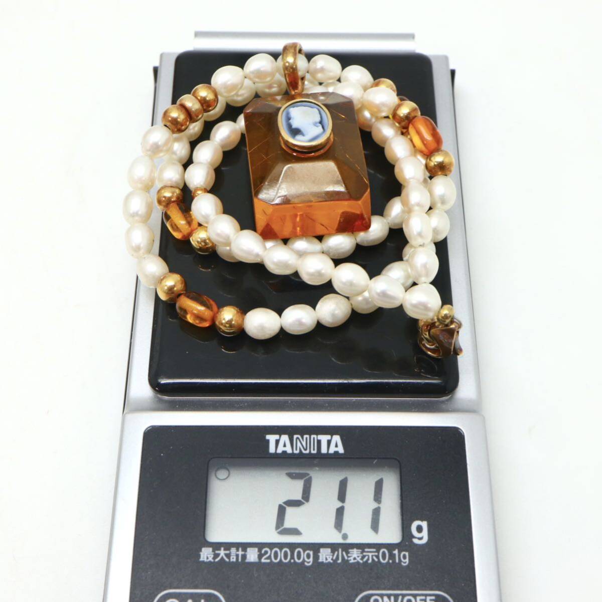 ◆K18 天然本琥珀/ストーンカメオ/本真珠ネックレス◆A 約21.1g 約45.0cm パール pearl アンバー necklace jewelry ジュエリー EA1/EA1の画像9