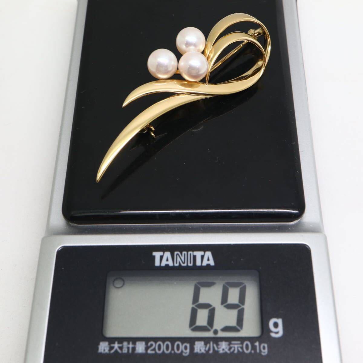 MIKIMOTO( Mikimoto )*K18 Akoya book@ pearl book@ pearl brooch *A* approximately 6.9g approximately 6.5mm. pearl pearl jewelry bracelet jewelry ED6/ED6