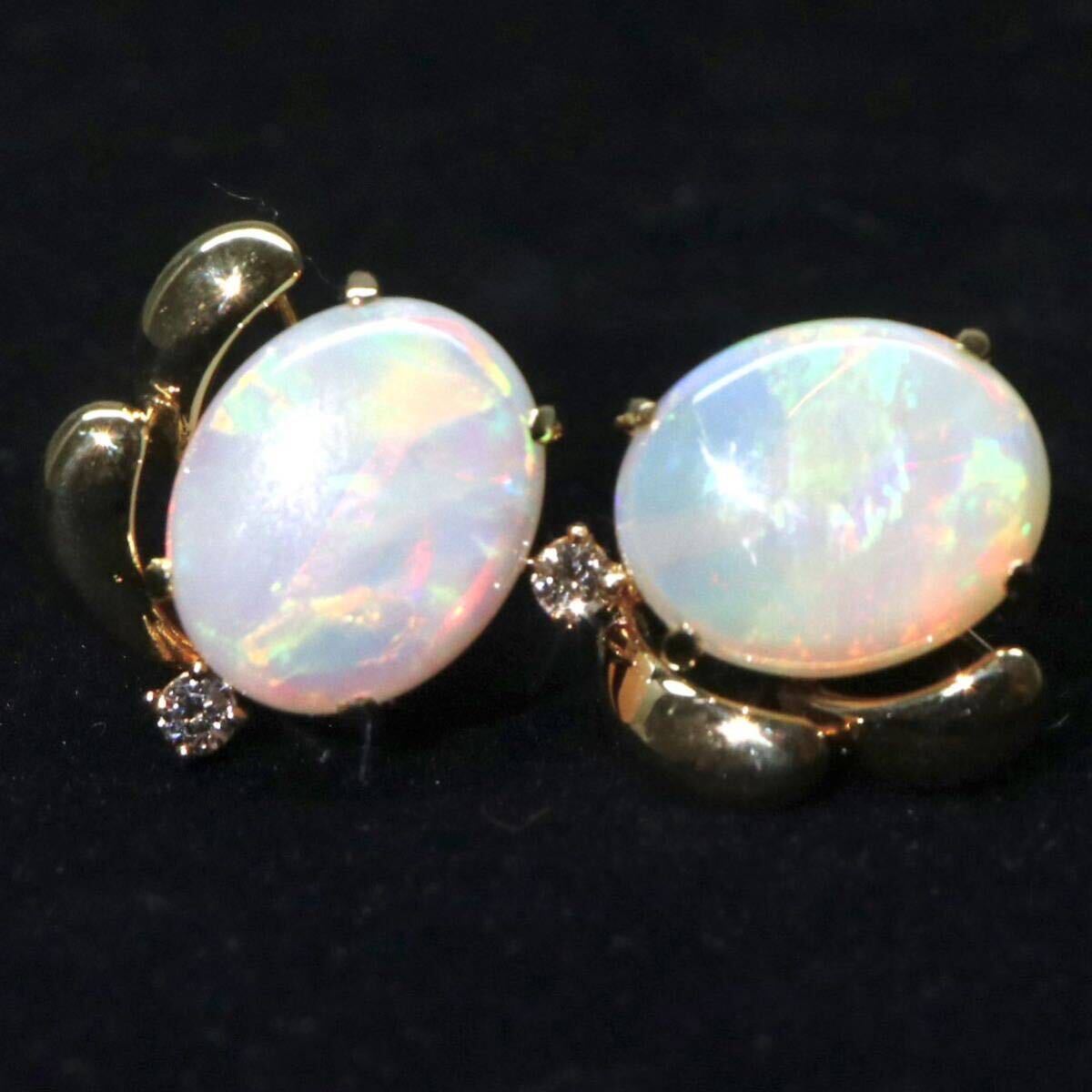 ◆K18(750) 天然ホワイトオパール/天然ダイヤモンド ピアス◆A 約3.5g opal diamond ジュエリー jewelry pierce earring EB2/EB2の画像5