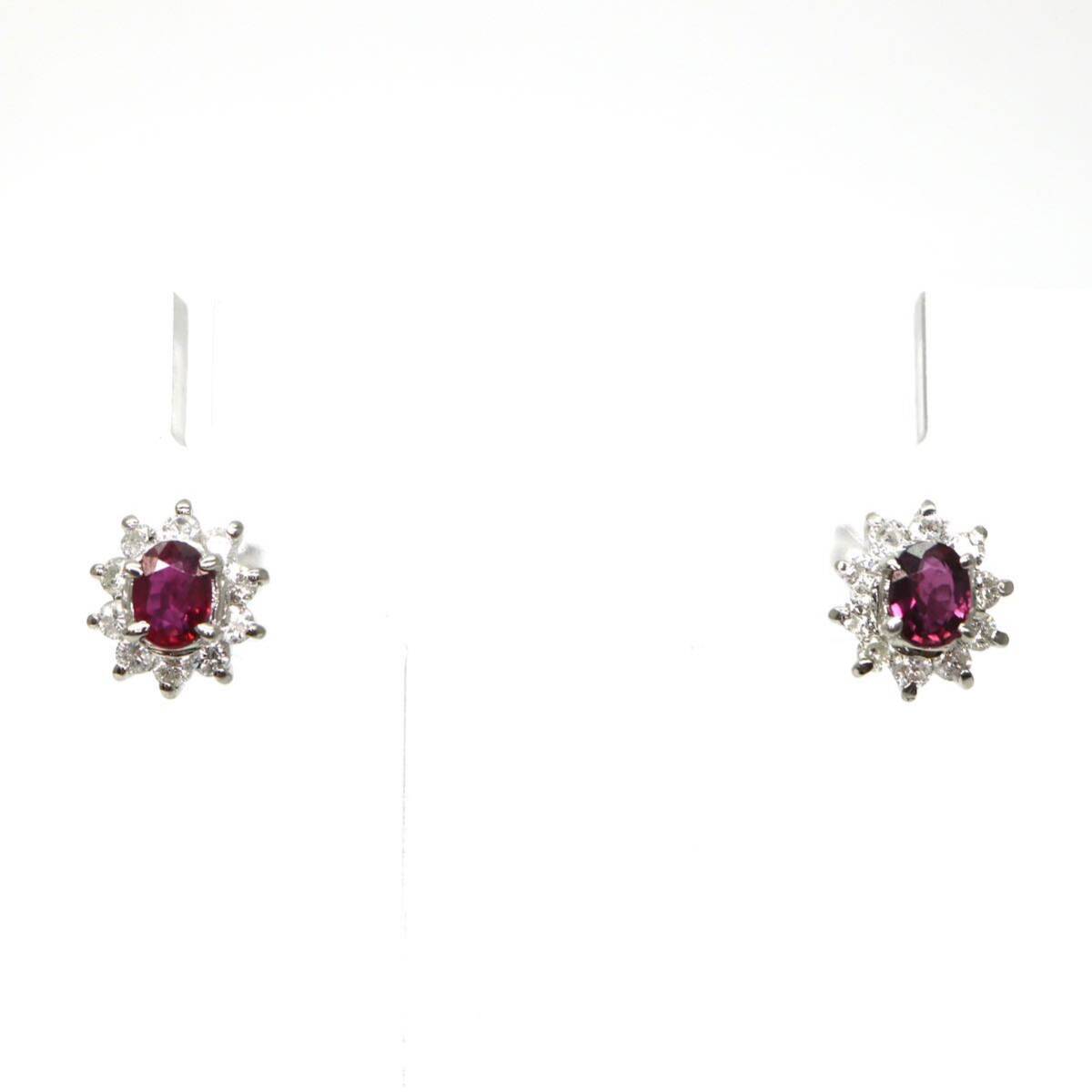 ソーティング付き!!◆Pt950 天然ルビー天然ダイヤモンド ピアス◆A 約2.0g ruby diamond ジュエリー jewelry pierce earring DI6/EA4