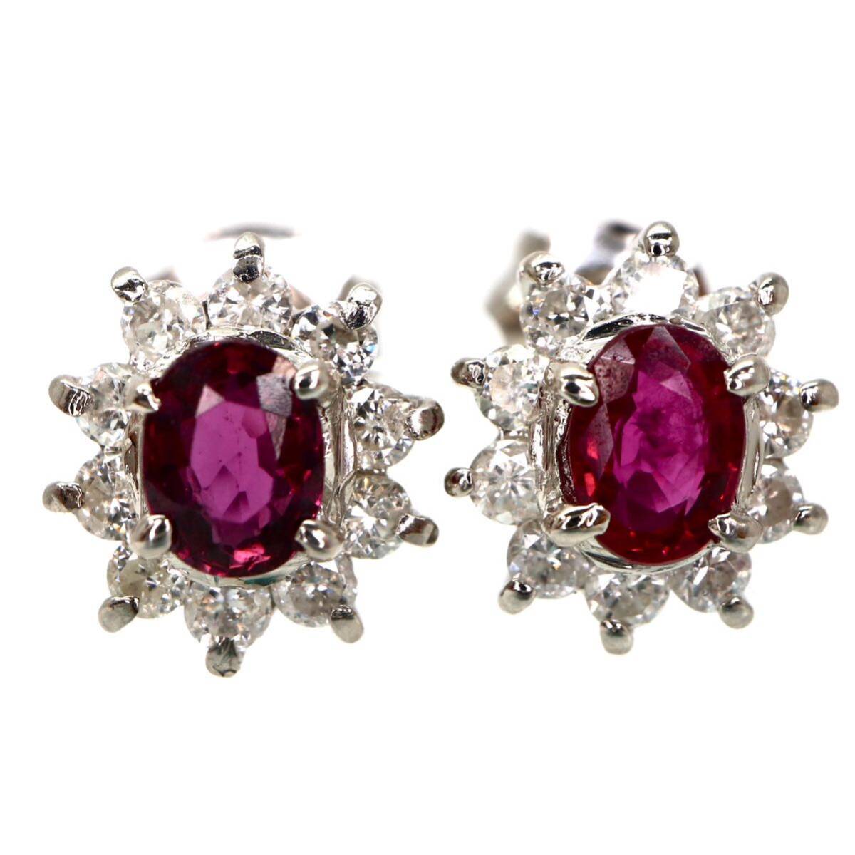 ソーティング付き!!◆Pt950 天然ルビー天然ダイヤモンド ピアス◆A 約2.0g ruby diamond ジュエリー jewelry pierce earring DI6/EA4の画像1