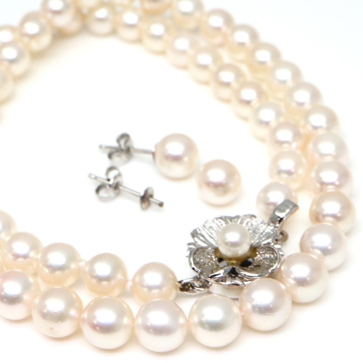 ◆アコヤ本真珠ネックレス&ピアス/ 27 ◆A◎ 約30.4g 約42.5cm 6.5-7.5mm珠 pearl パール jewelry necklace earring ジュエリー DE0/DE0の画像1