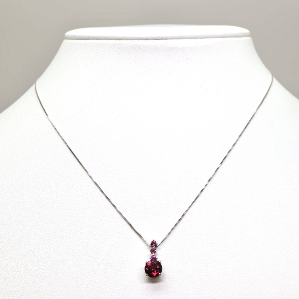 ◆K14 天然ロードライトガーネットネックレス◆A 約1.9g 約40.5cm garnet necklace jewelry ジュエリーEA2/EA2_画像2