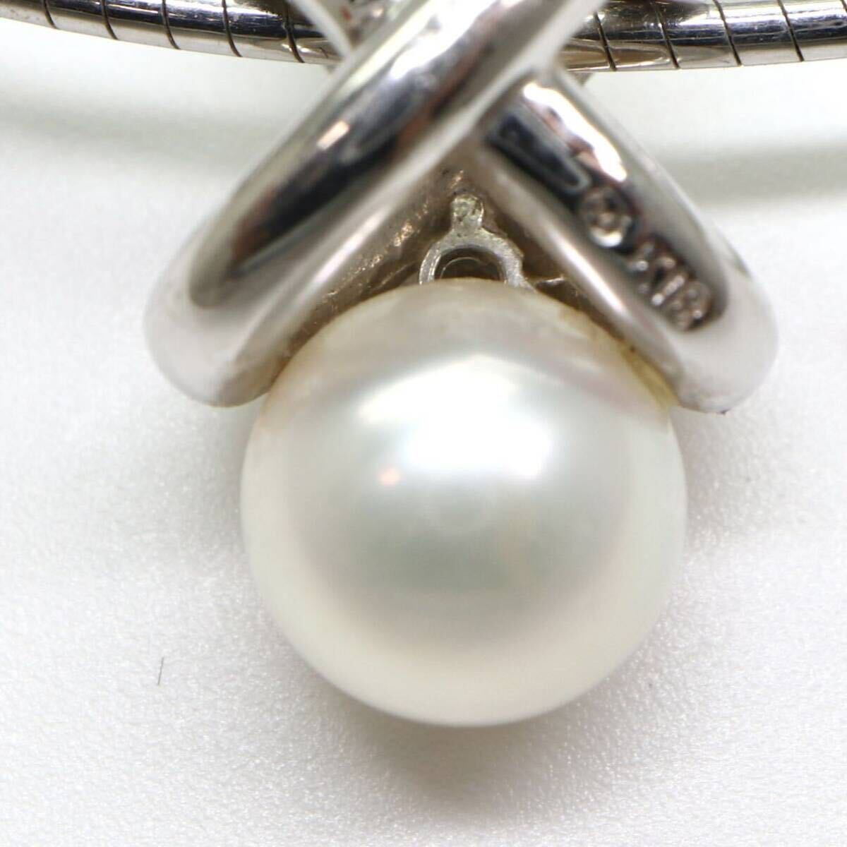MIKIMOTO(ミキモト)◆K18 アコヤ本真珠/天然ダイヤモンドオメガネックレス◆A 約11.0g 約40.0cm 7.5mm珠 diamond パール pearl EH8/EH8の画像5