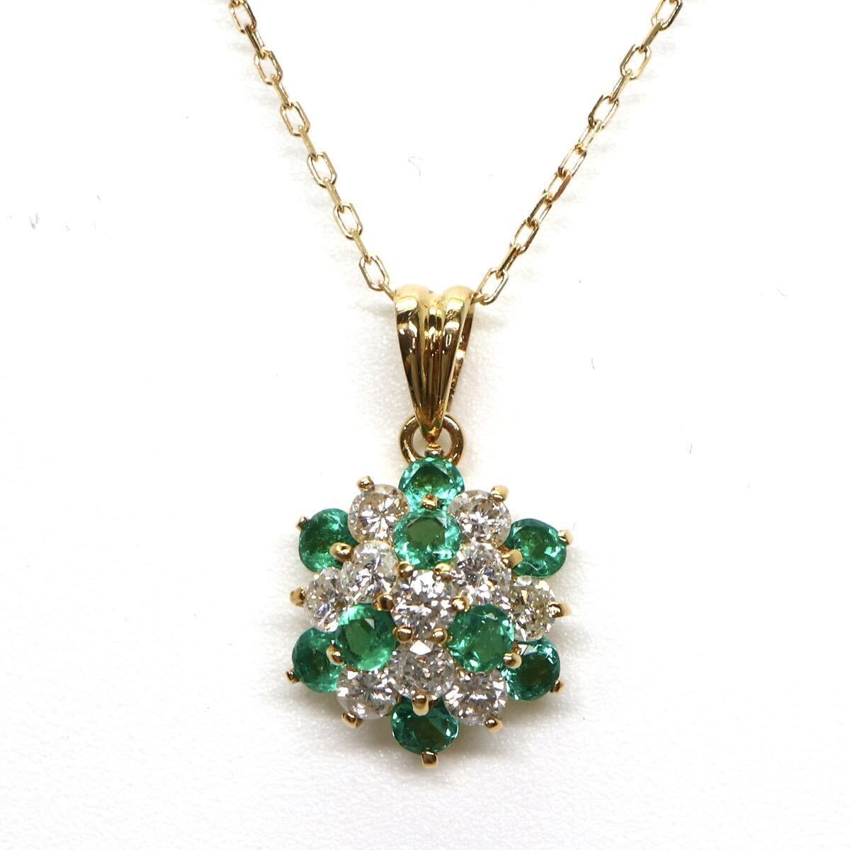 ソーティング付き!!◆K18 天然エメラルド/天然ダイヤモンドネックレス◆A 約2.5g 約40.5cm 0.50ct 0.53ct emerald necklace EA9/EA9