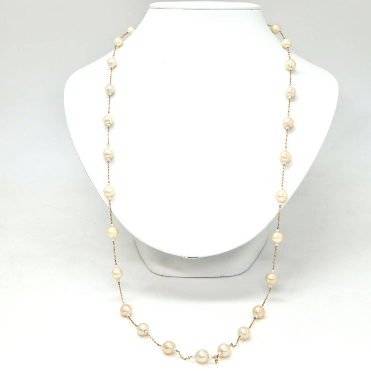 ◆K18 アコヤ本真珠ステーションネックレス◆A 約19.5g 約80.0cm 7.0-7.5mm珠 pearl パール jewelry necklace ジュエリー EA3/EA3の画像2