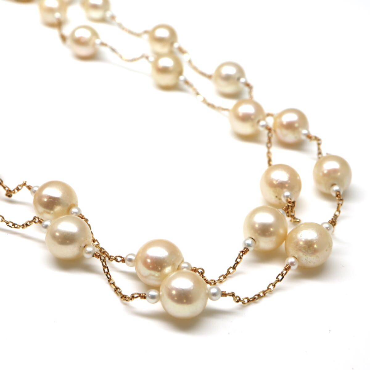 ◆K18 アコヤ本真珠ステーションネックレス◆A 約19.5g 約80.0cm 7.0-7.5mm珠 pearl パール jewelry necklace ジュエリー EA3/EA3の画像1