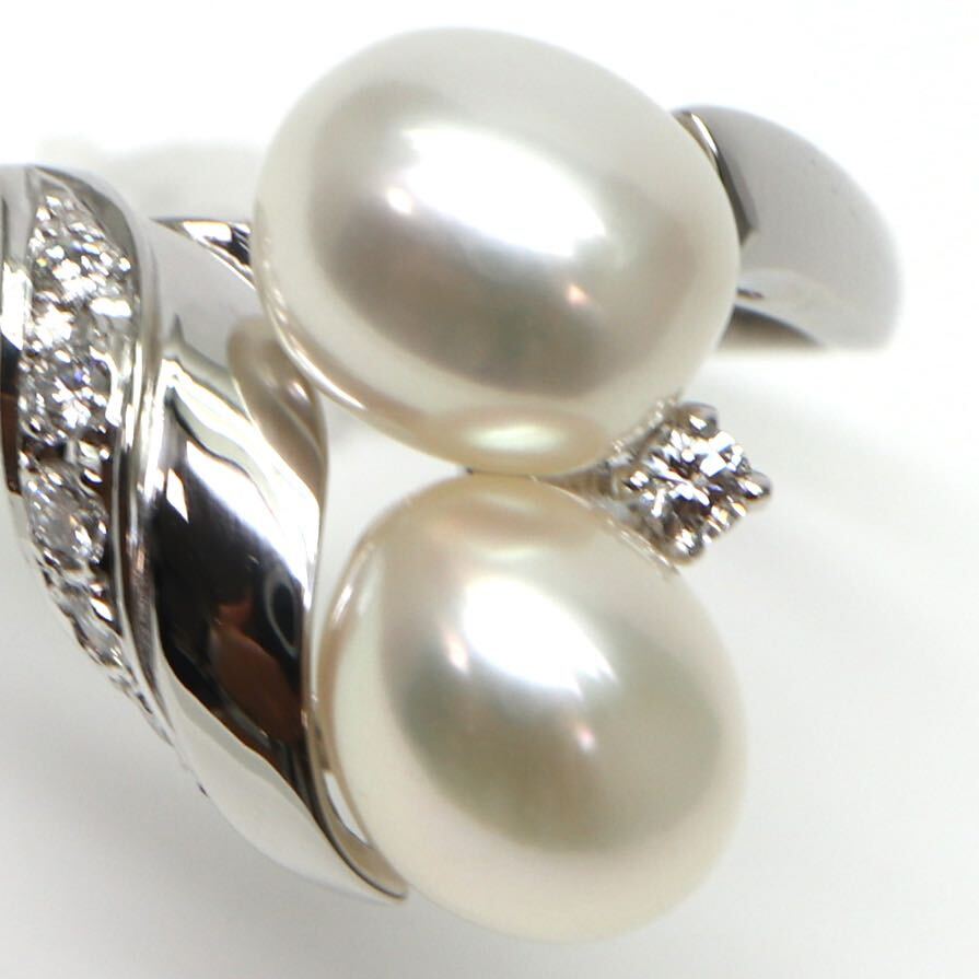 MIKIMOTO(ミキモト)◆Pt900 本真珠/天然ダイヤモンドリング◆A 約6.8g 約15号 0.13ct diamond パール pearl ring指輪 jewelry EB7/EC1の画像3