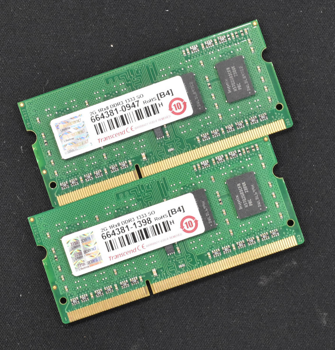 4GB (2GB 2枚組) PC3-10600S DDR3-1333 S.O.DIMM 204pin 1Rx8 ノートPC用メモリ 8chip Transcend トランセンド 2G 4G (管:SA3684 x4s_画像1