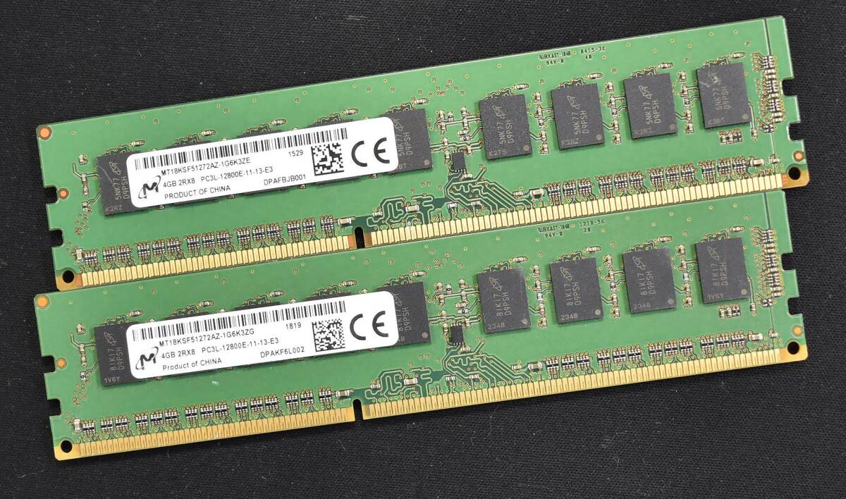8GB (4GB 2枚組) PC3L-12800E DDR3L-1600 ECC 1.35V/1.5V 2Rx8 両面実装 240pin ECC Unbuffered DIMM MT Micron (管:SA5761 x3s_画像1