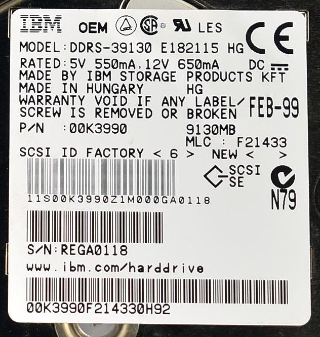 (送料無料/未使用品) IBM DDRS-39130 (DDRS-39130UW) (容量:9.1GB インターフェイス:Ultra160 68pin SCSI UltraWideSCSI) (管:ASH0_画像2