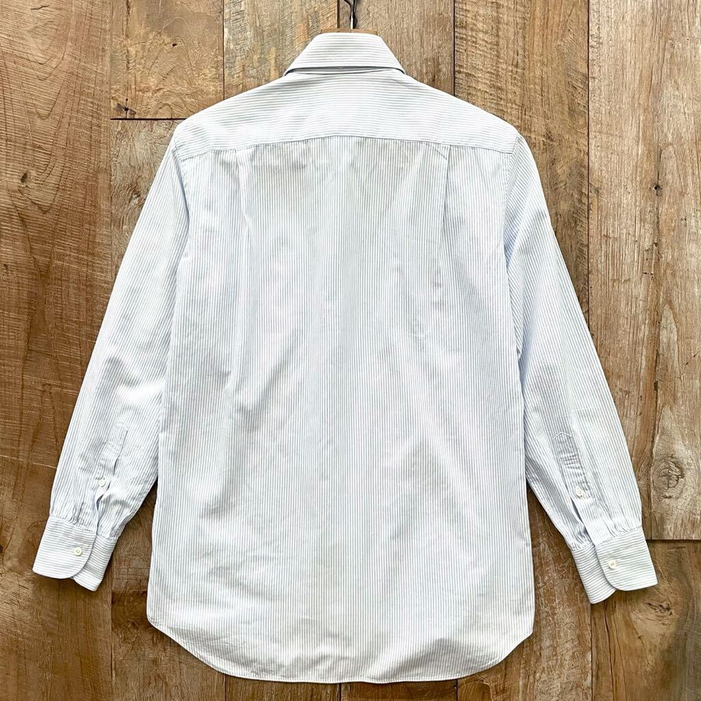 【美品】BEAMSF ビームスエフ ワイドカラー ストライプ柄 ドレスシャツ 15-38 サックスブルー×ホワイト_画像4