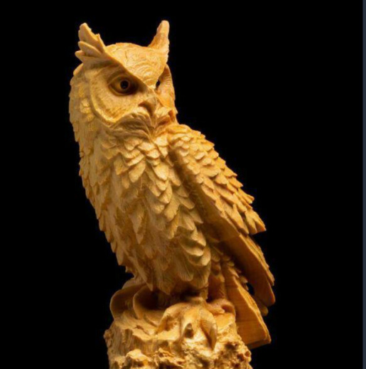 『フクロウ』東洋彫刻 柘植製高級木彫り 天然木 置物 彫刻工芸品_画像1