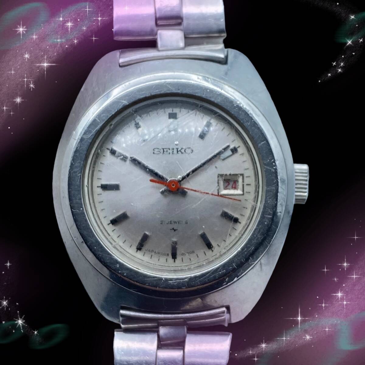 《稼働品》 セイコー SEIKO 21石 21JEWELS デイト 防水 レディース腕時計 シルバー文字盤 手巻き 正規ベルト 2118-0410の画像9