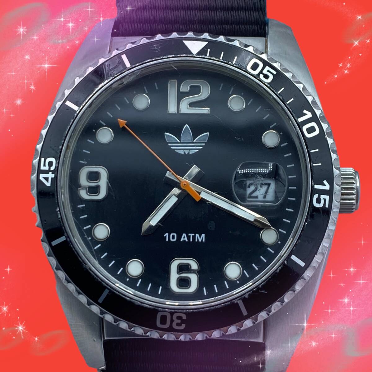 { rare operation goods } Adidas adidas Bliss Ben Divers rotation bezel Date waterproof men's wristwatch black face quarts 